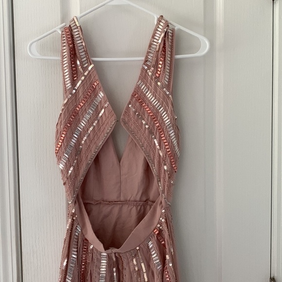 ASOS SALON Sequin Mesh Fit and Flare Midi Dress dress pink beaded size 2 prom - Picture 9 of 15